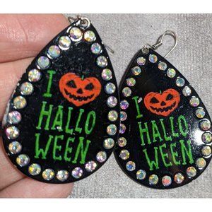I Love Halloween Rhinestone Earrings